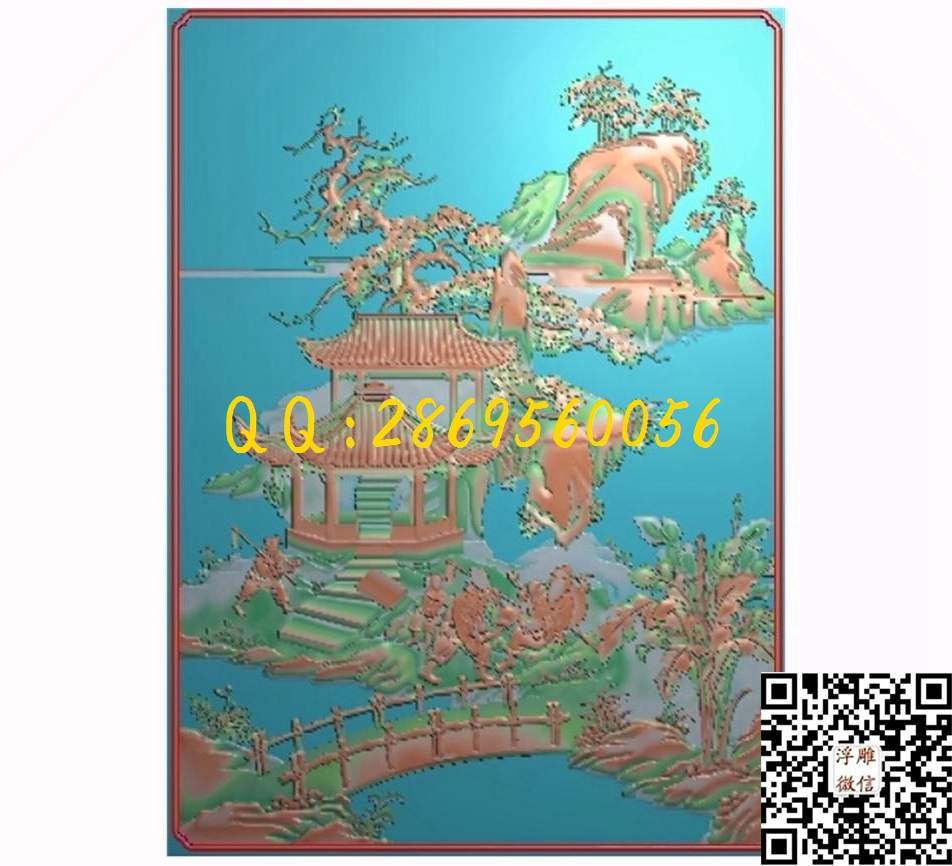 书柜金典山水人物1 363-500-3_山水风景围板屏风精雕图浮雕图